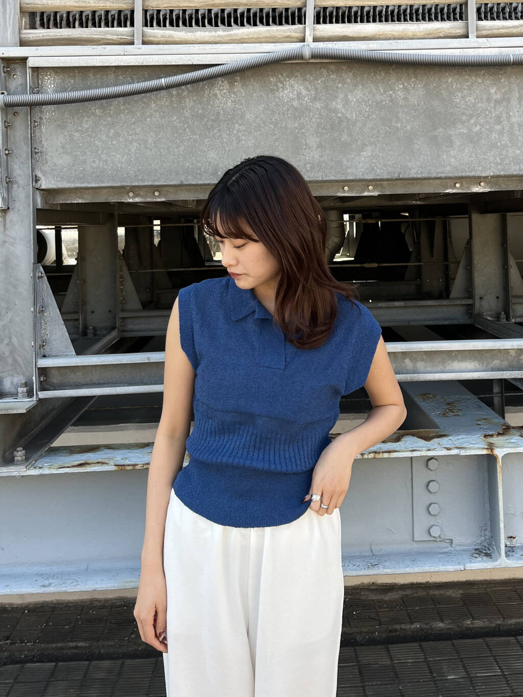 sleeveless polo knit (blue) *JP