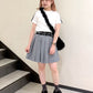 pleated skirt with belt (light grey) *JP