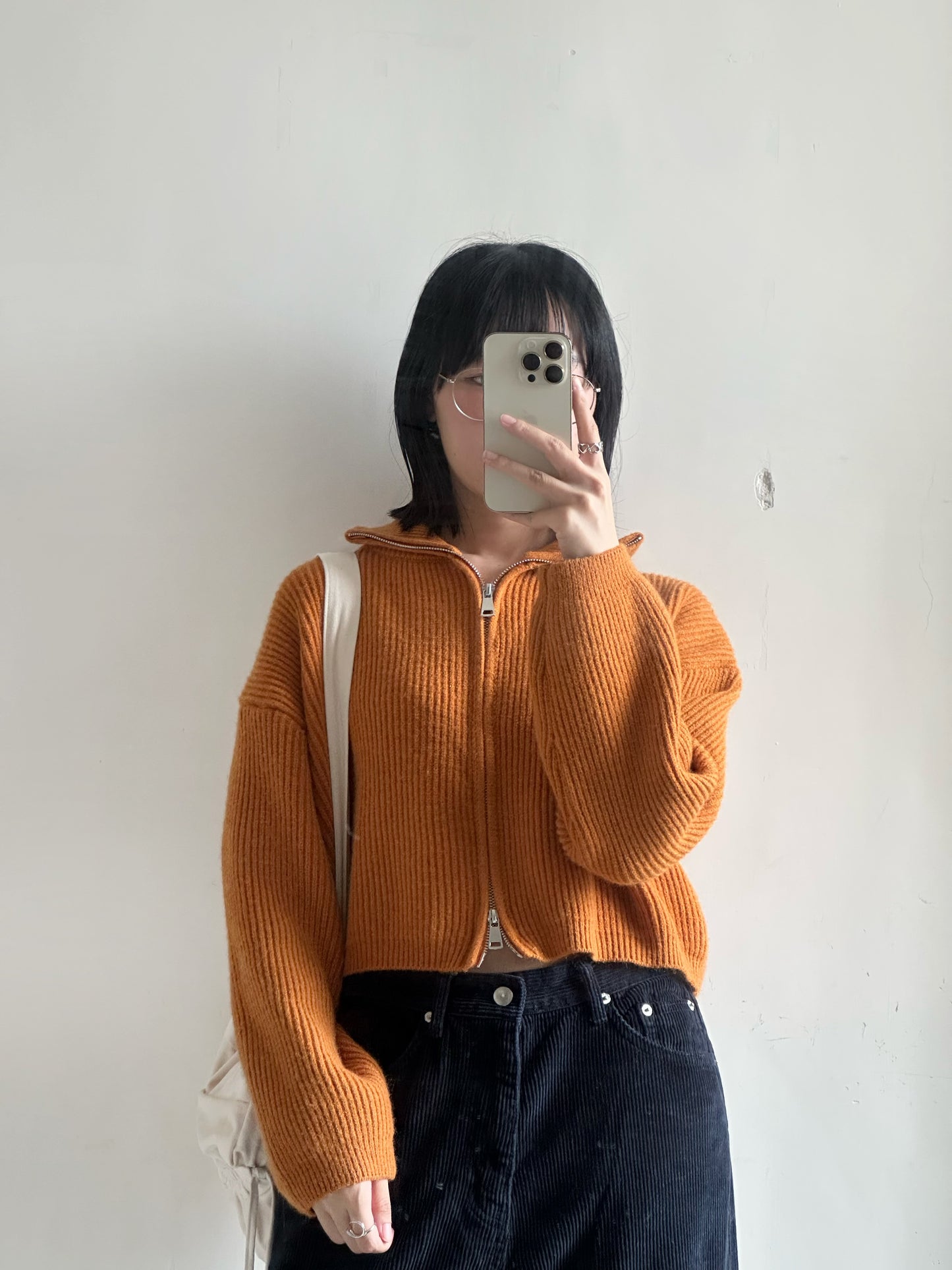 cozy half zip outer (orange/white/grey)