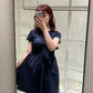 shirred mini dress (navy) *JP