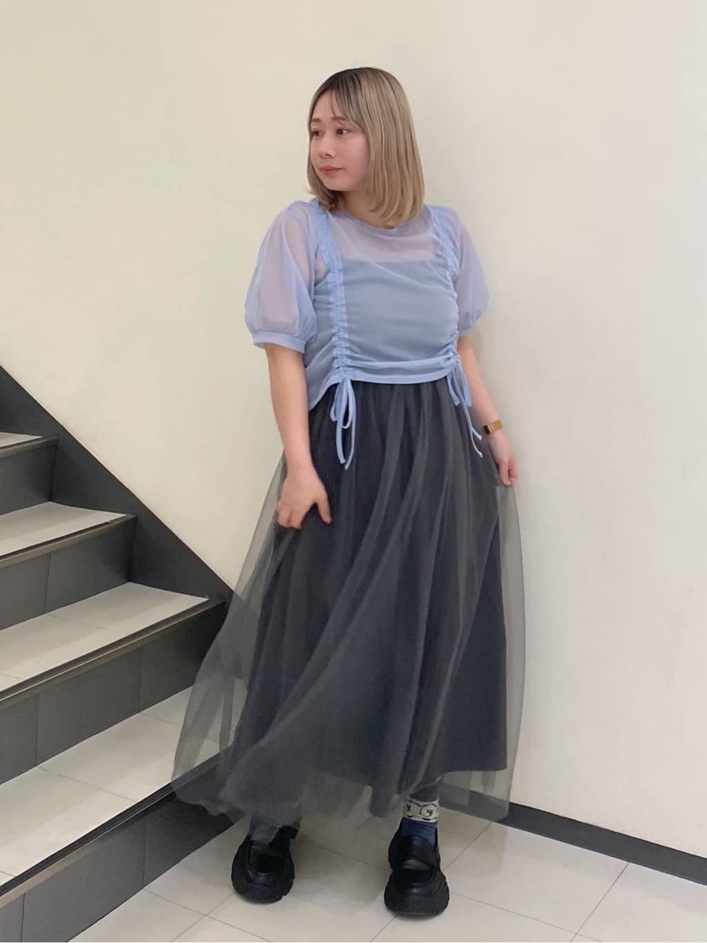 front draw sheer top (blue) *JP