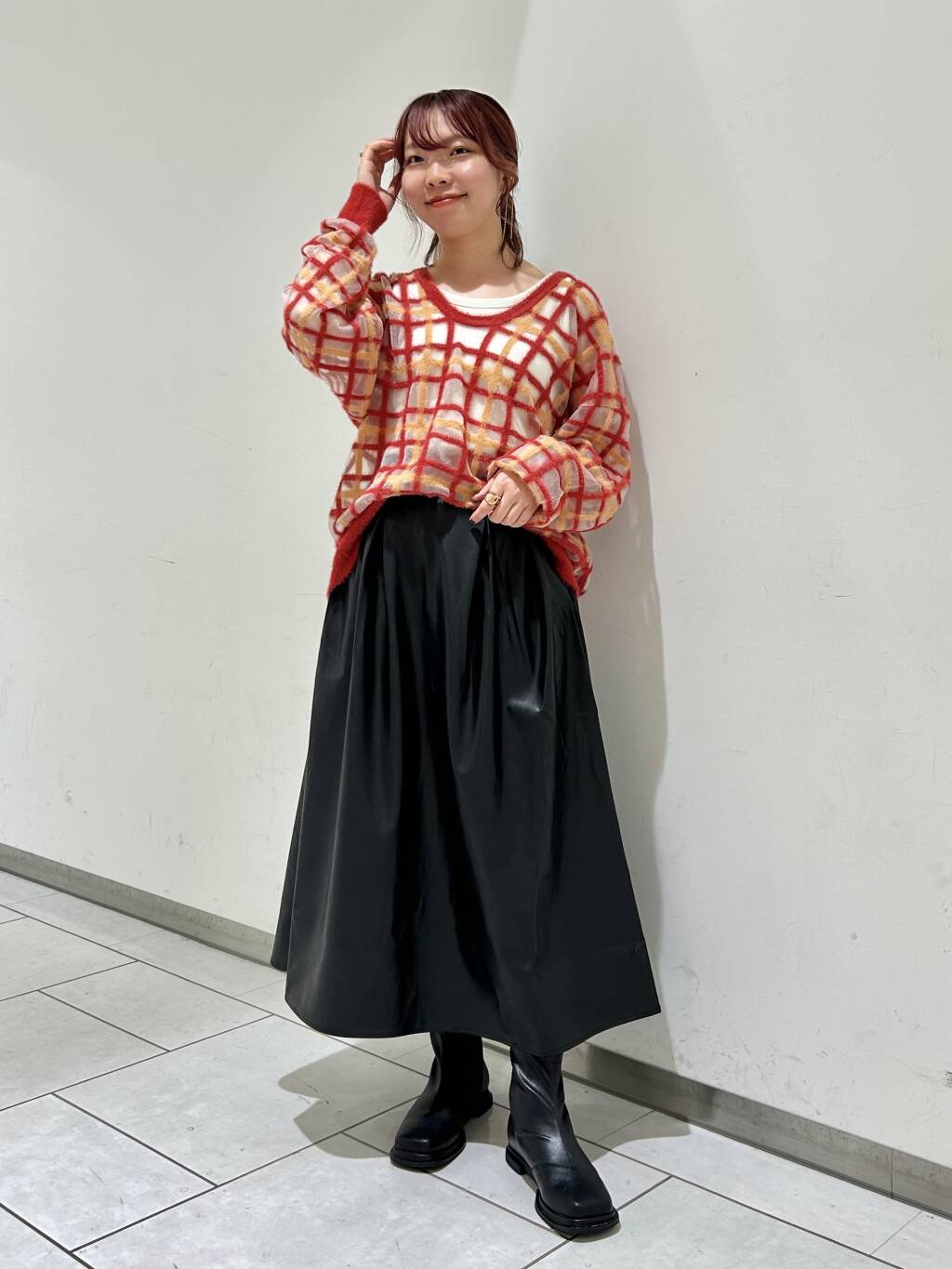 sheer check feather knit (orange) *JP