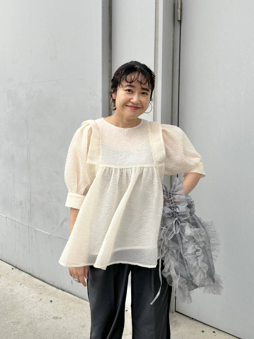 sheer boucle blouse (ivory) *JP