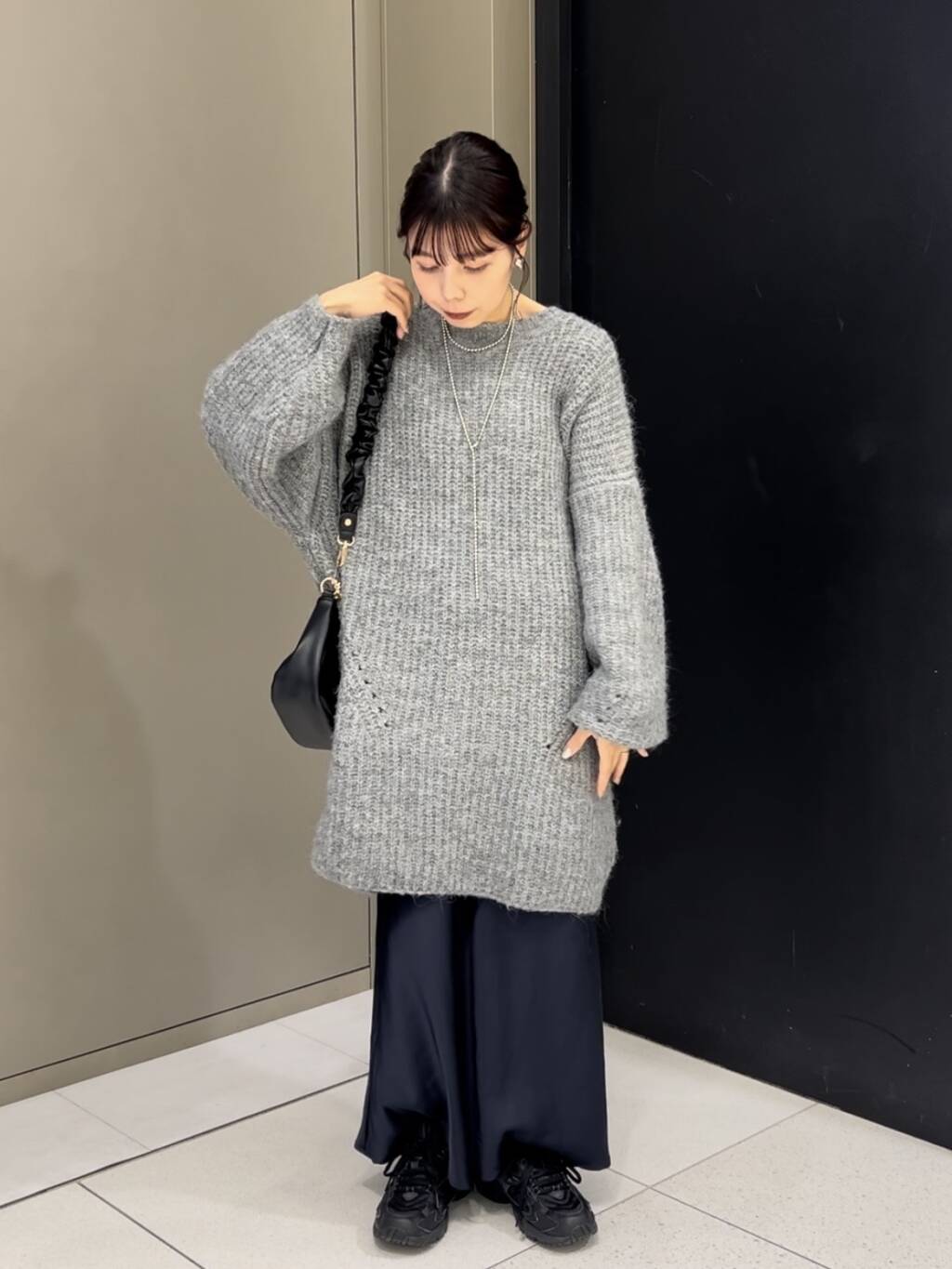 volume knit mini dress (gray) *JP