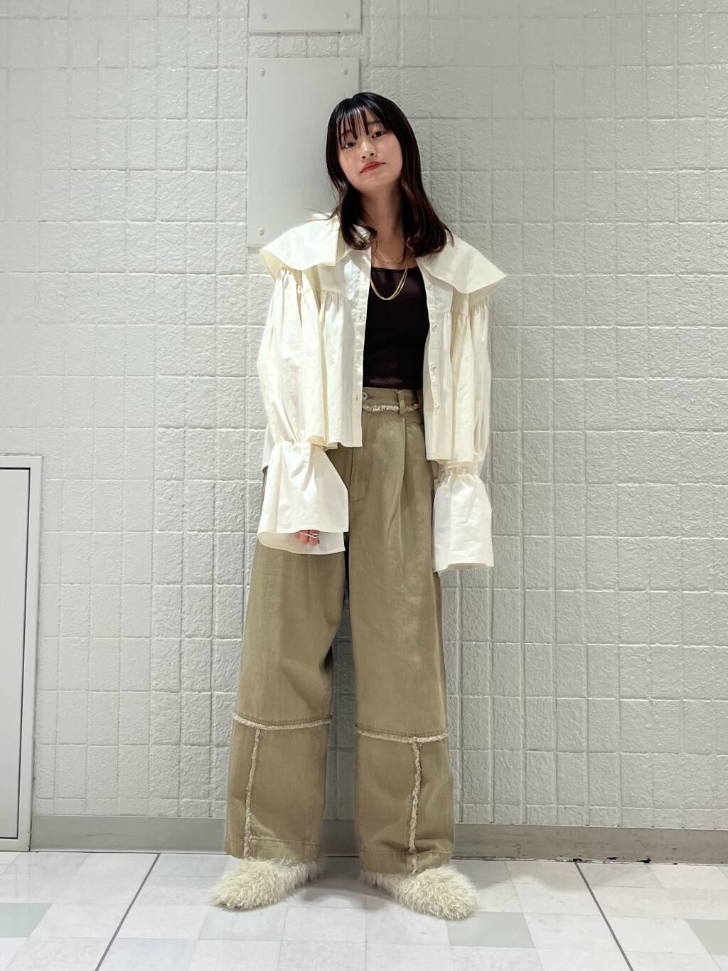 fringe straight pants (khaki) *JP