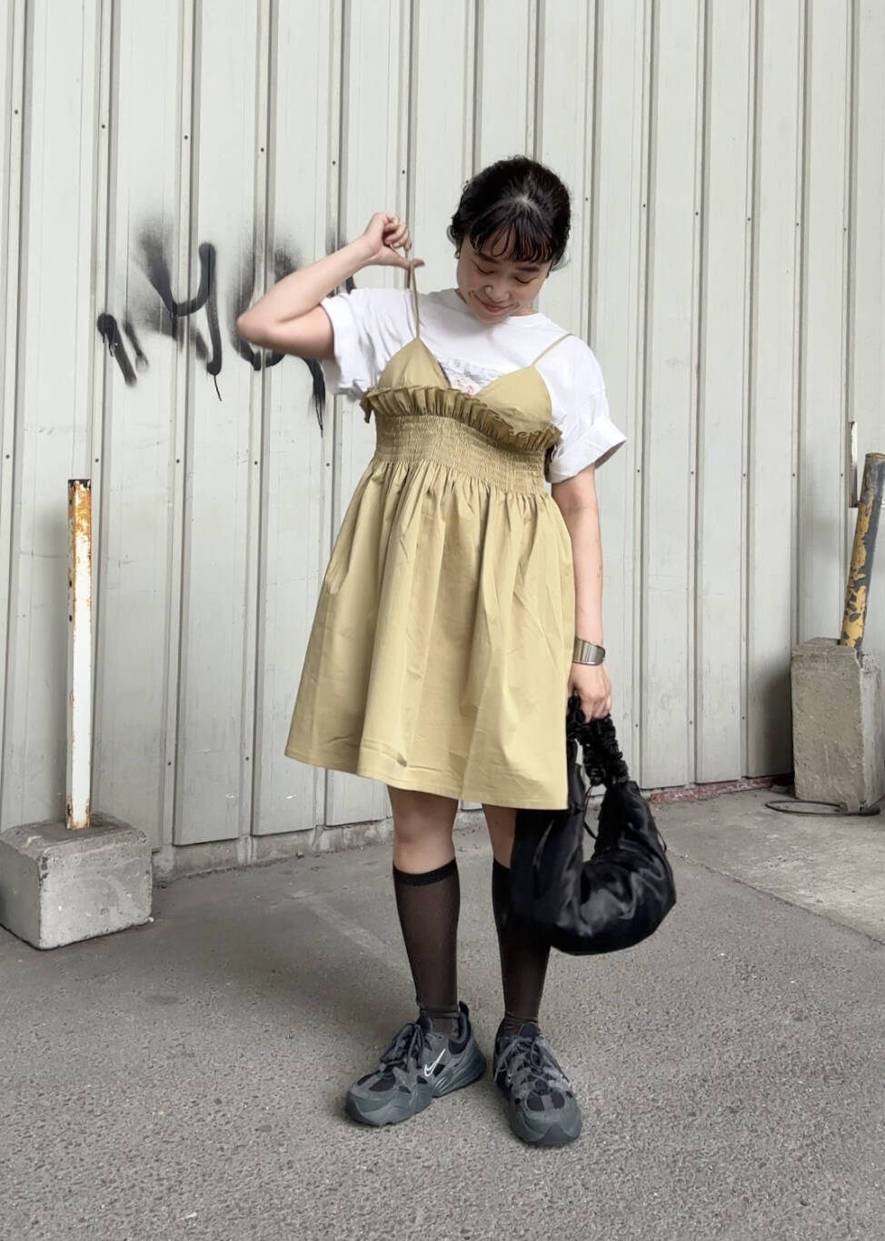 shirred mini dress (beige) *JP