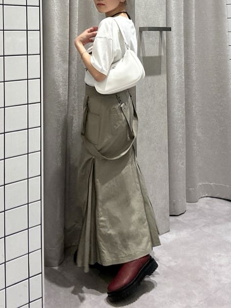 suspender maxi skirt (light khaki) *JP