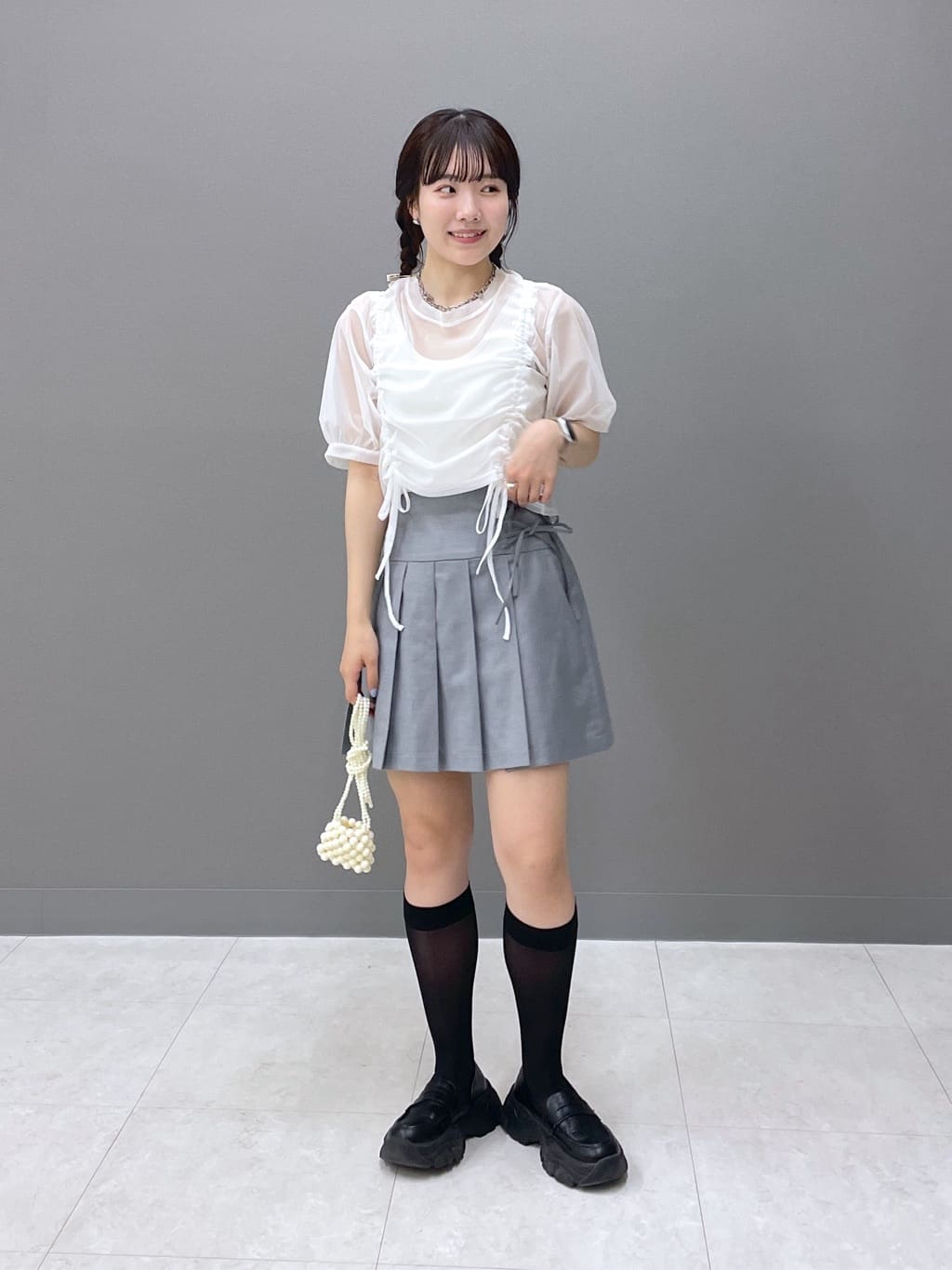 front draw sheer top (white) *JP