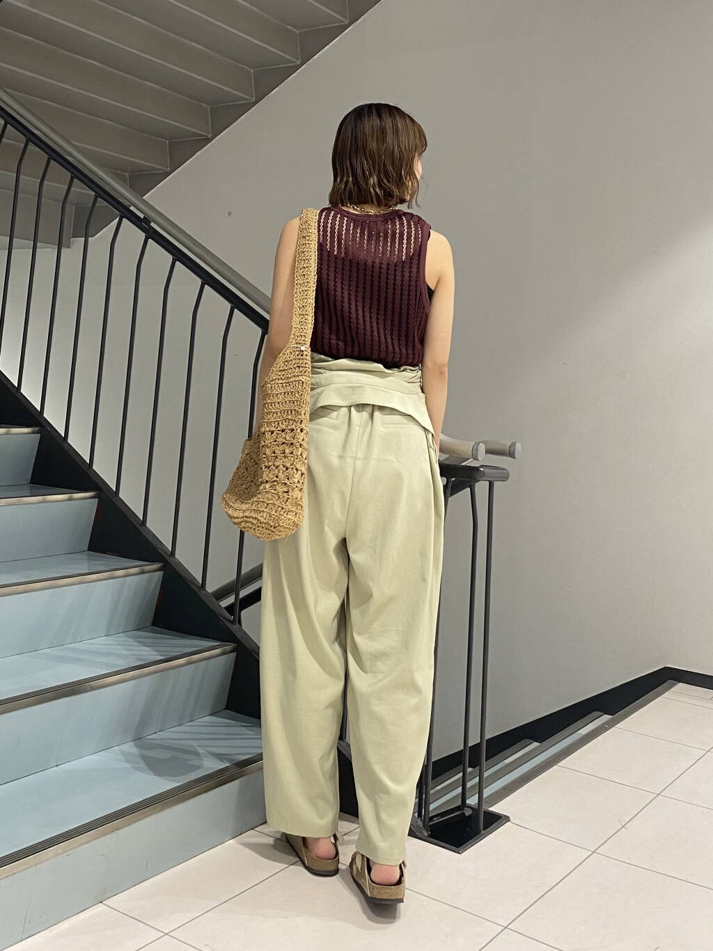 striped mesh tank top (bordeaux) *JP