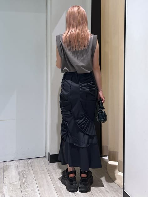 cut out gather skirt (black) *JP