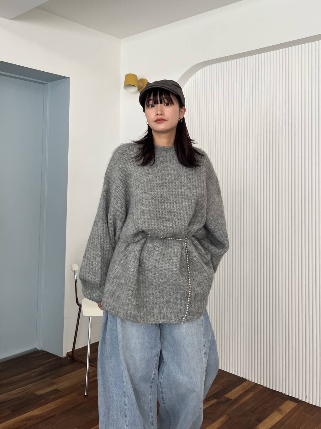 volume knit mini dress (gray) *JP