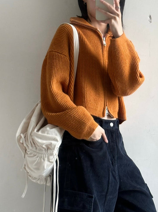 cozy half zip outer (orange/white/grey)