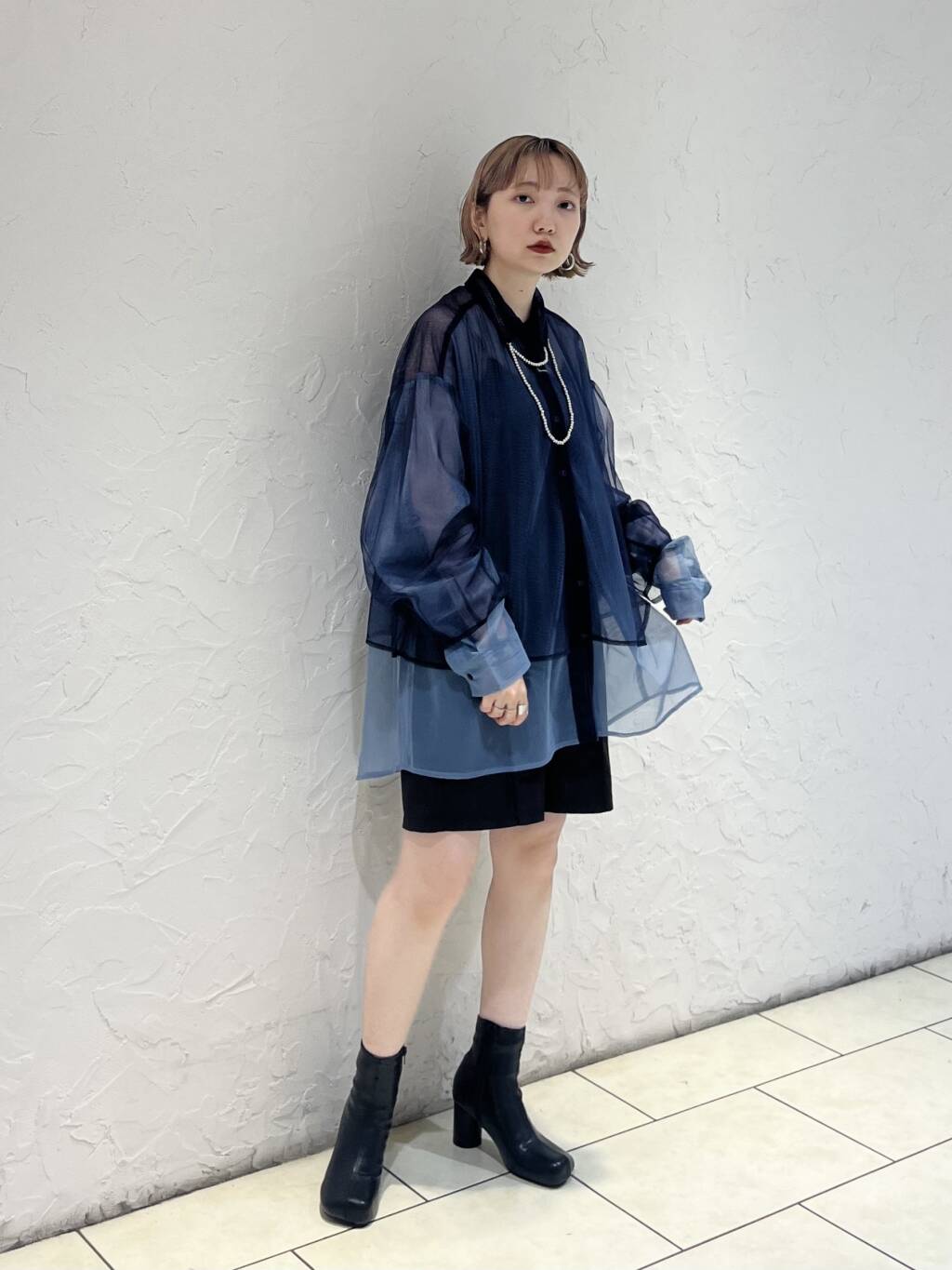 layered sheer shirt (navy x blue) *JP