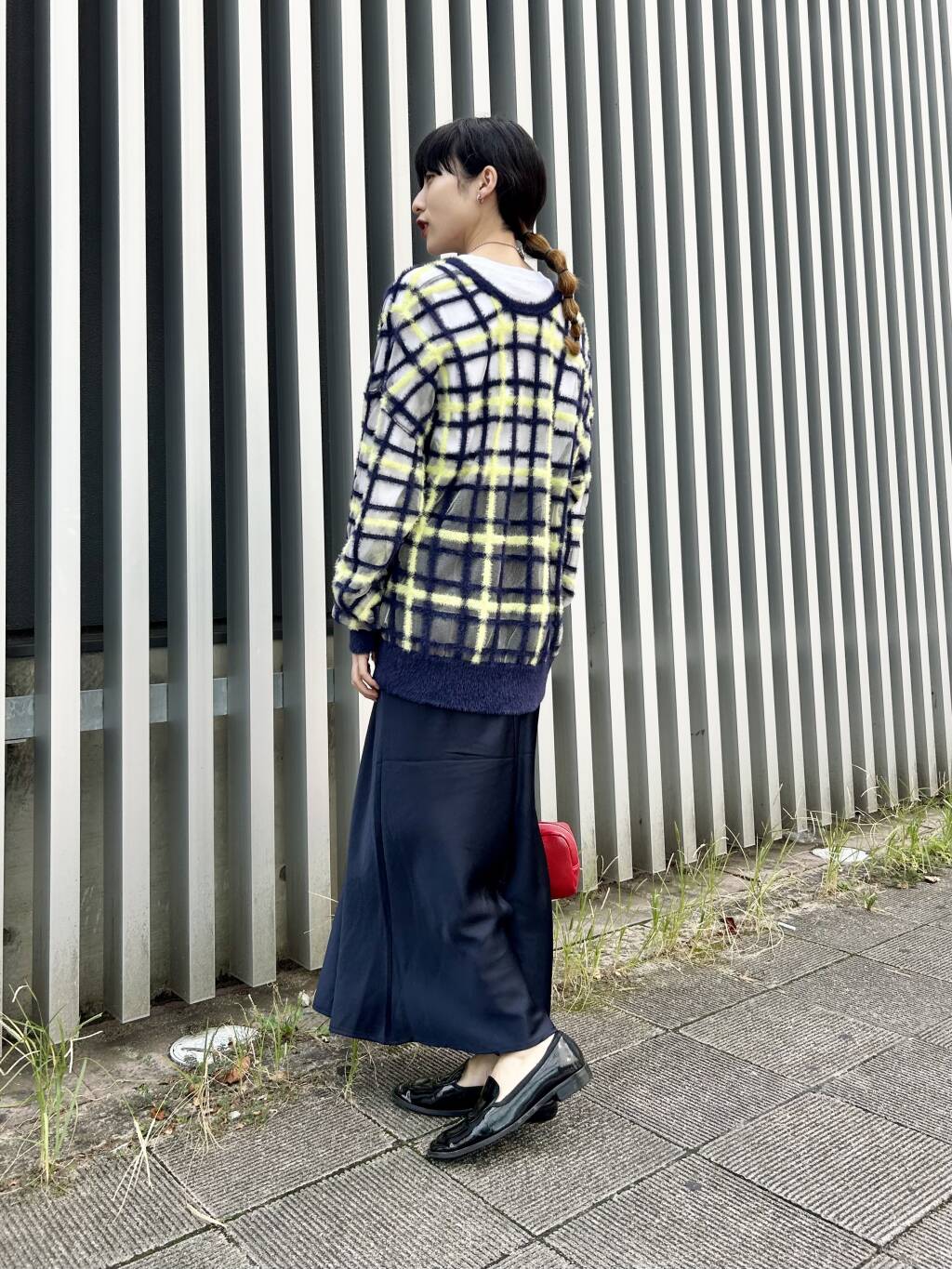 sheer check feather knit (navy) *JP