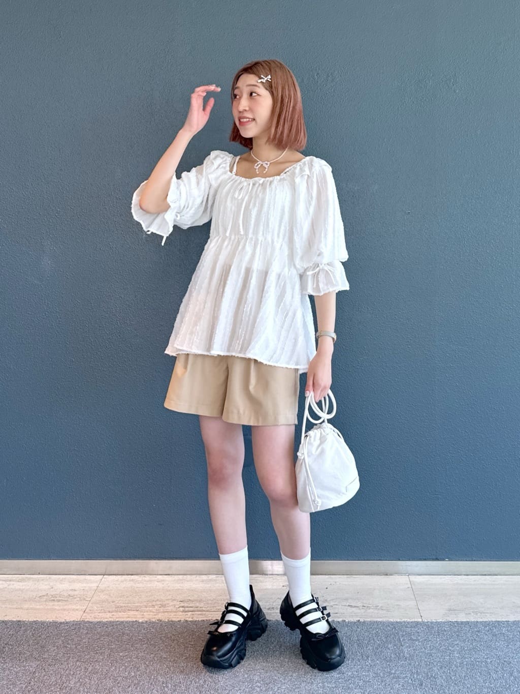 2way frilled collar top (white) *JP