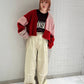 patchwork knit cardigan (red) *JP