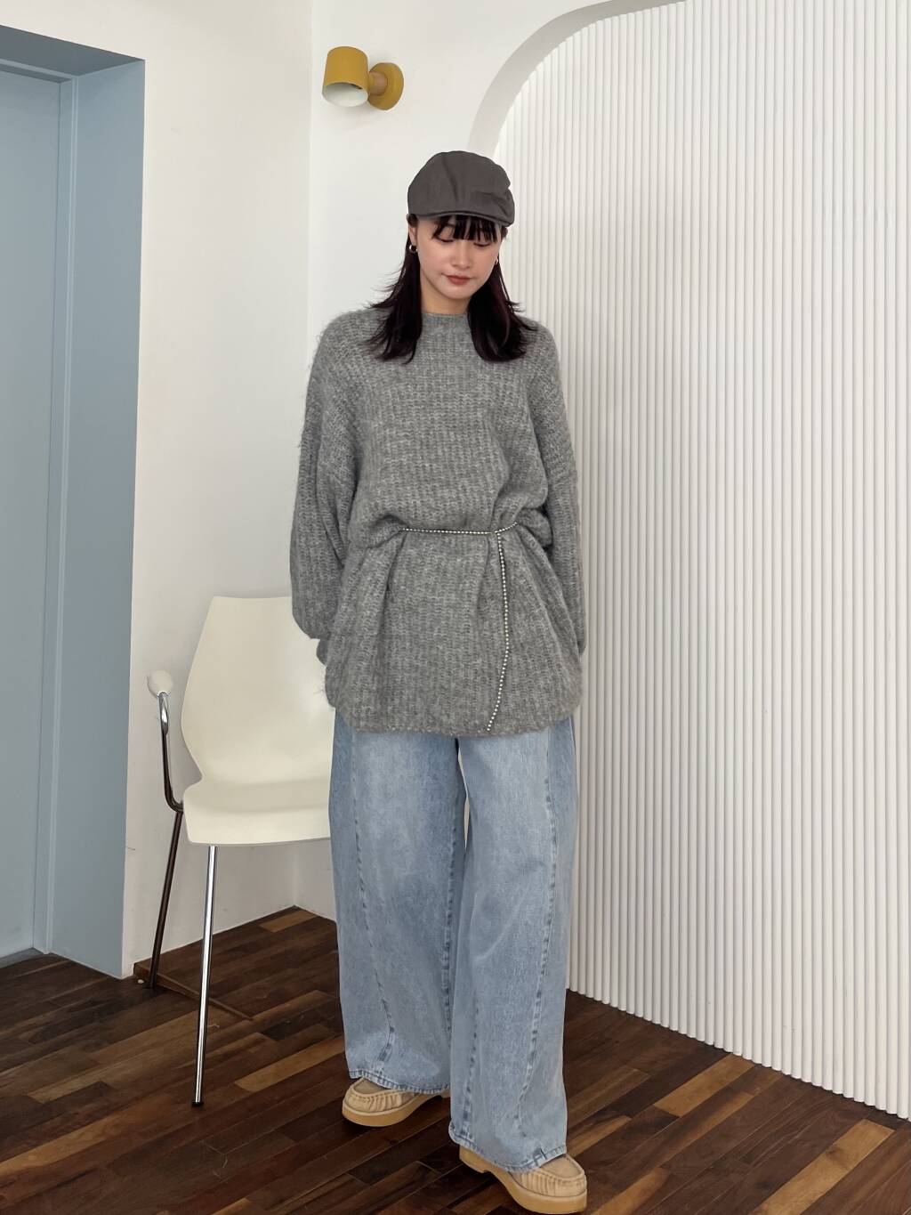 volume knit mini dress (gray) *JP