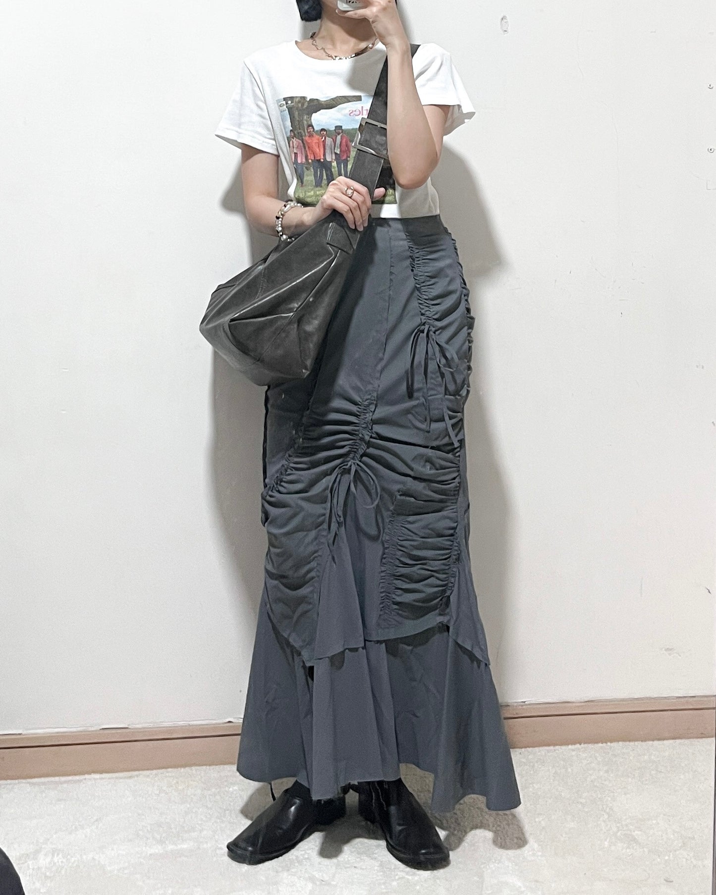 cut out gather skirt (grey) *JP