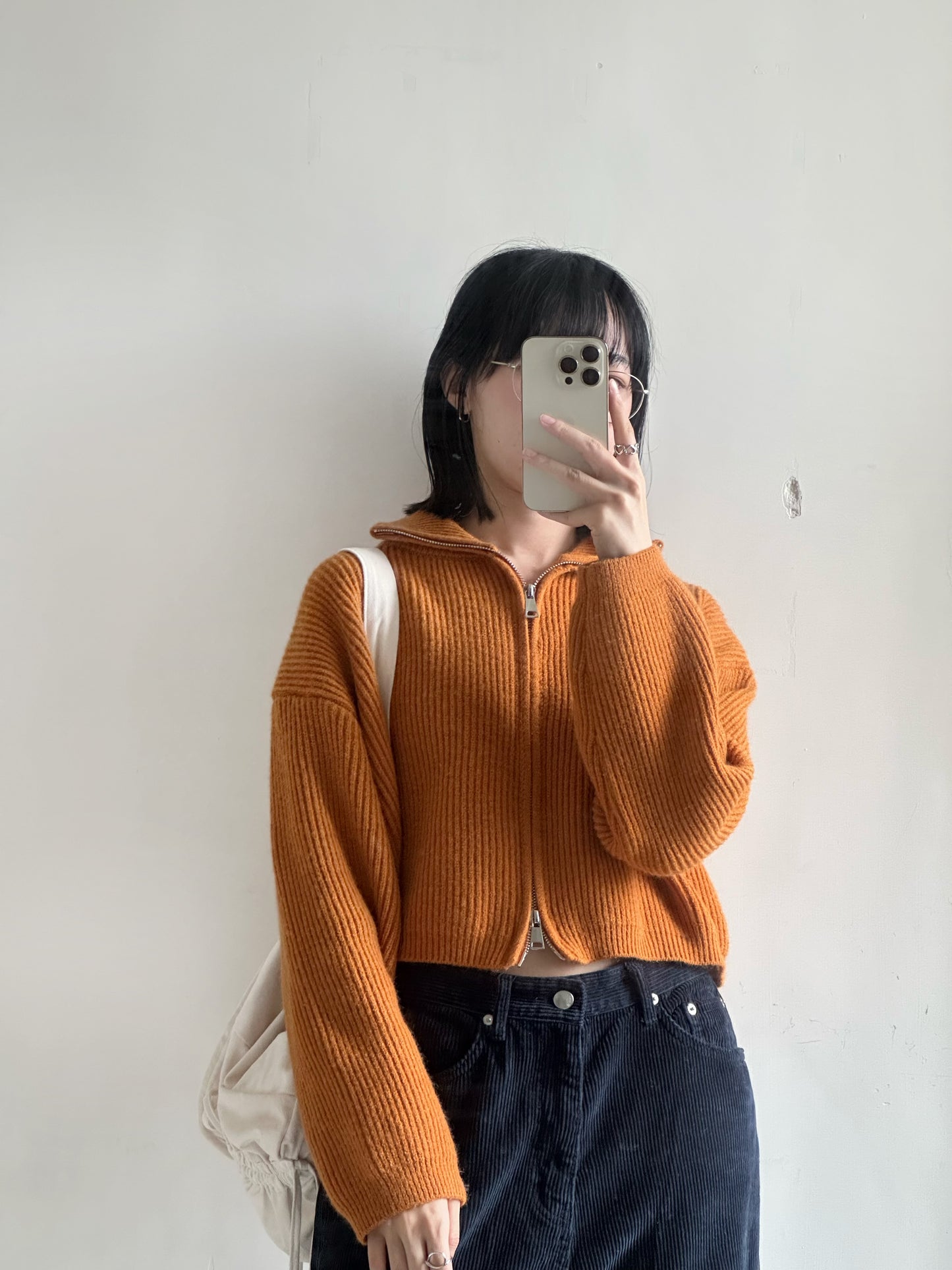 cozy half zip outer (orange/white/grey)