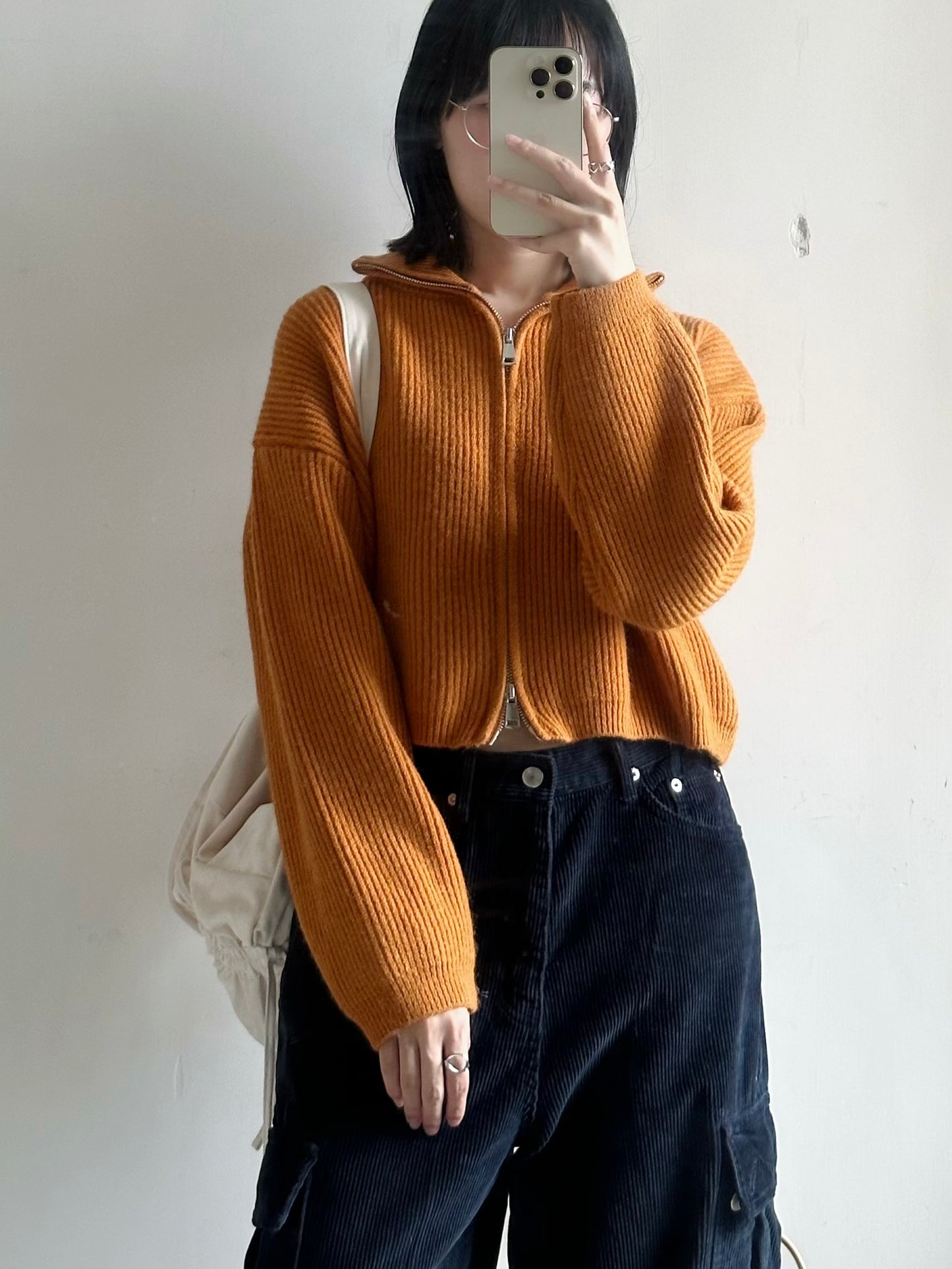 cozy half zip outer (orange/white/grey)