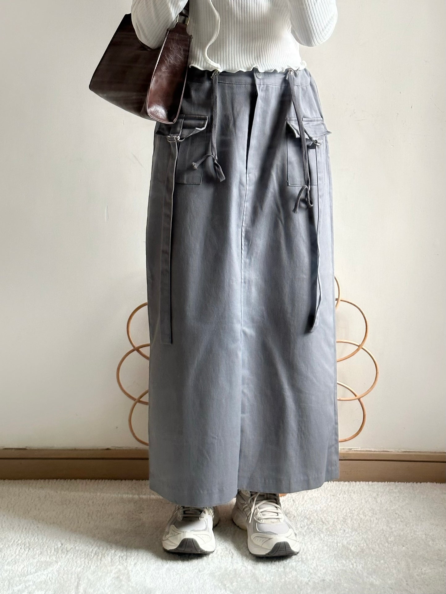 street drawstring skirt (light grey)