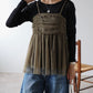 back ribbon tulle cami (khaki) *JP