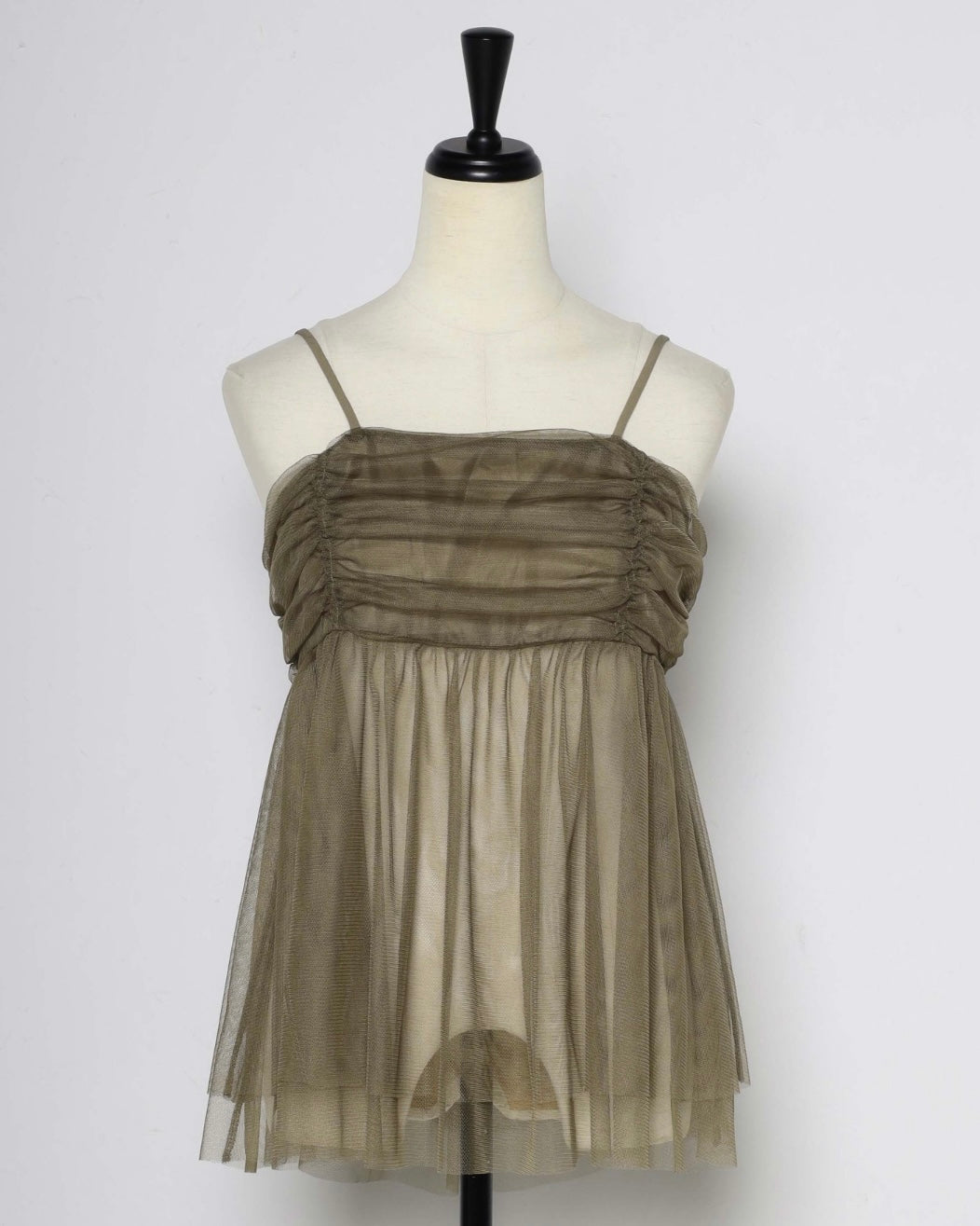 back ribbon tulle cami (khaki) *JP