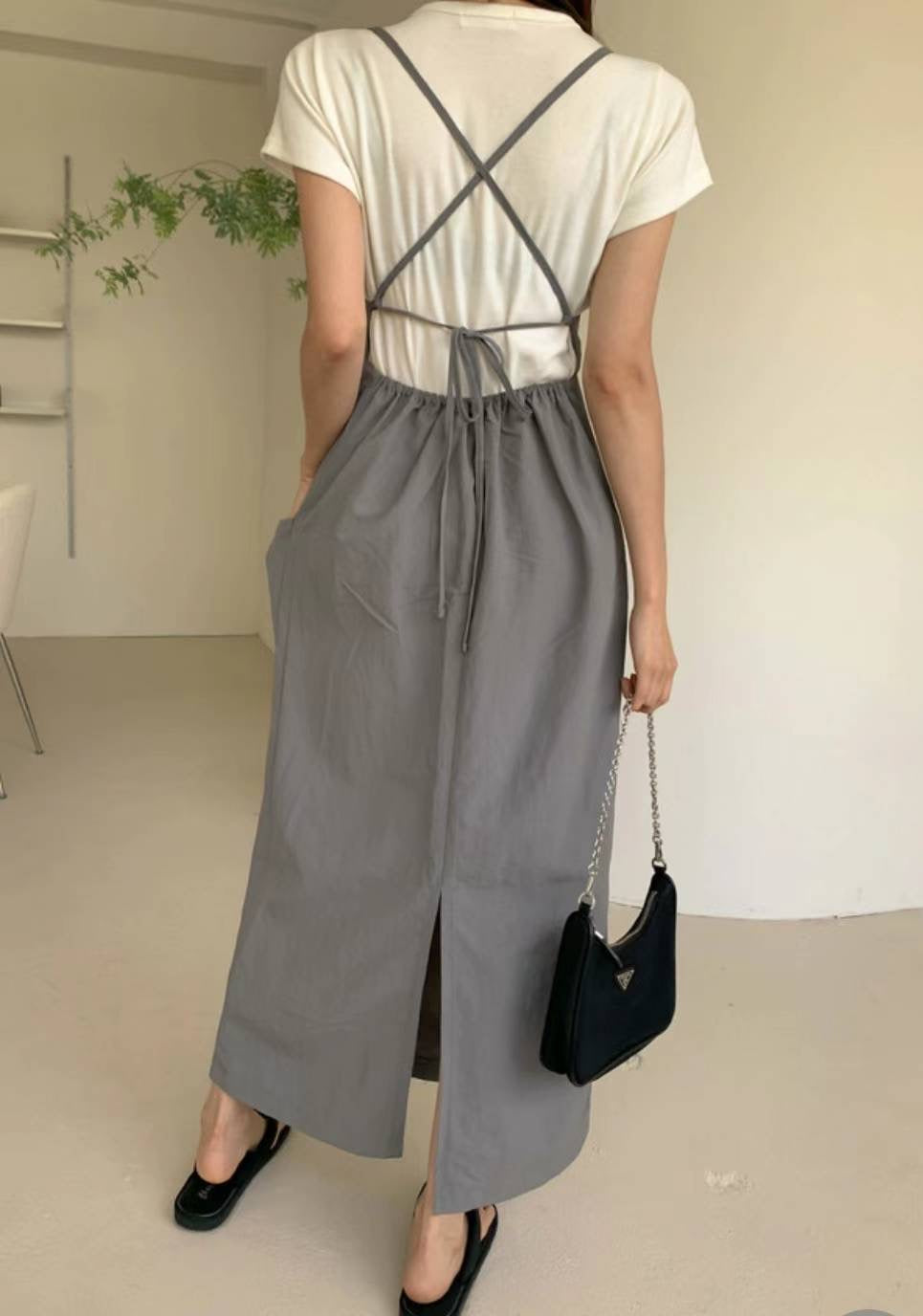 strappy overall dress (light grey)