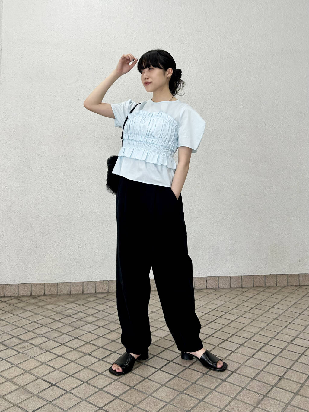 『高橋愛×KBF』shirred bustier blouse (light blue) *JP