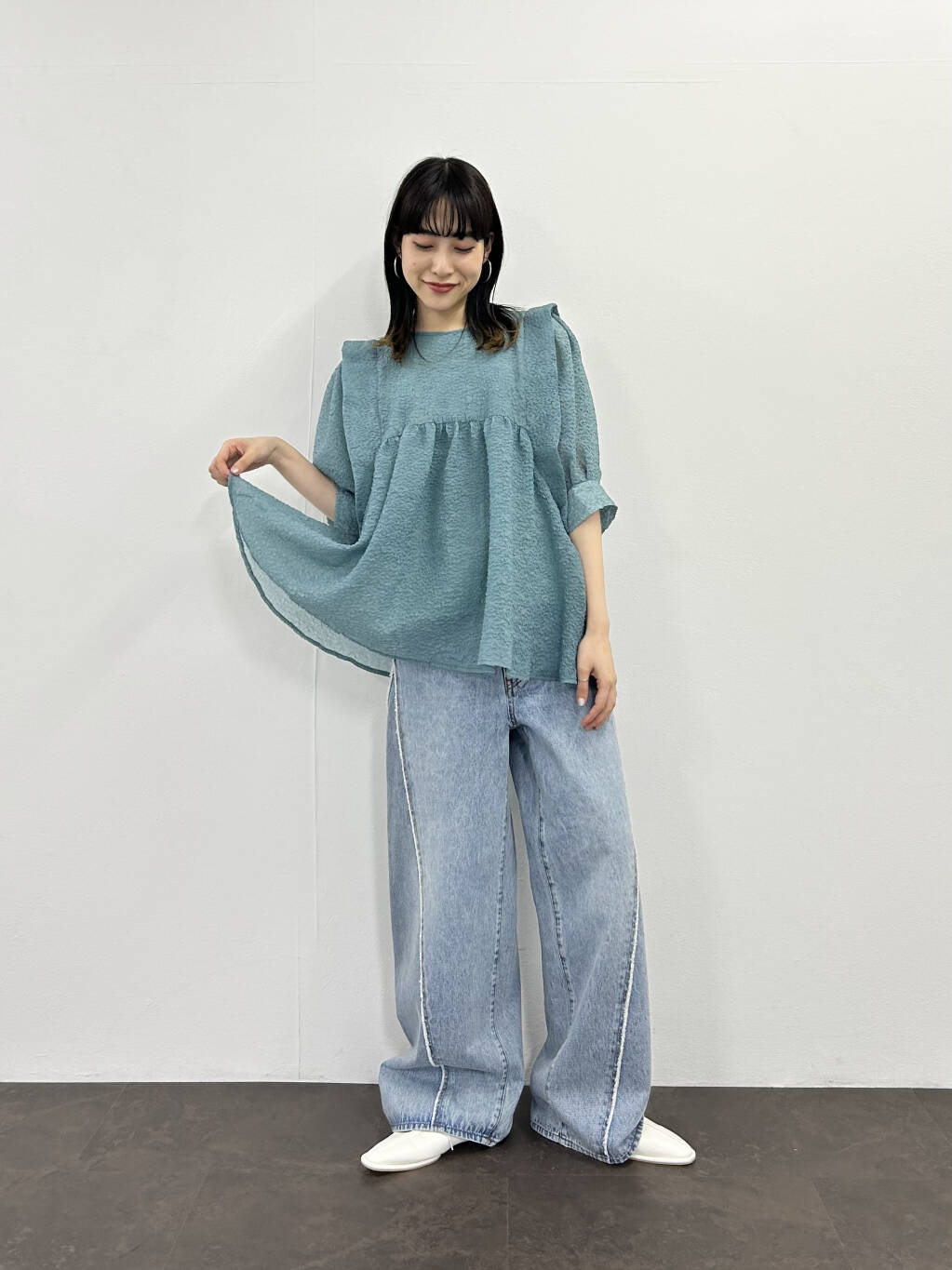 sheer boucle blouse (blue) *JP