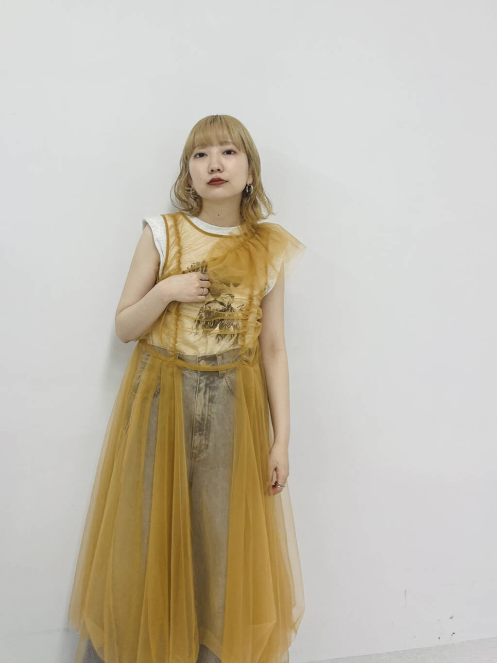 『高橋愛×KBF』frilled tulle dress (apricot) *JP