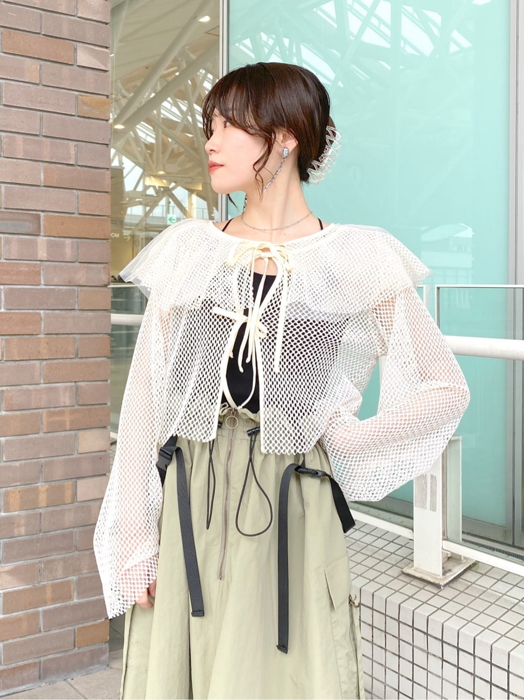 2way nylon gathered skirt (khaki) *JP