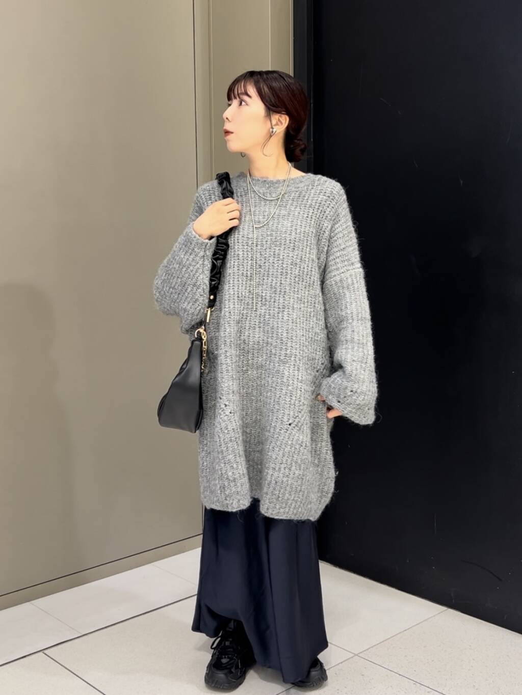 volume knit mini dress (gray) *JP