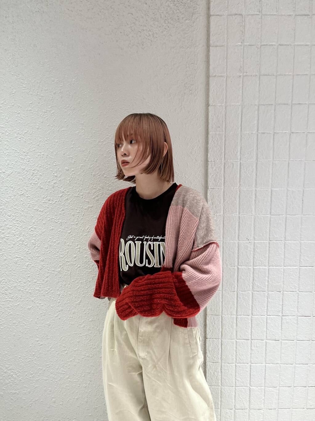 patchwork knit cardigan (red) *JP