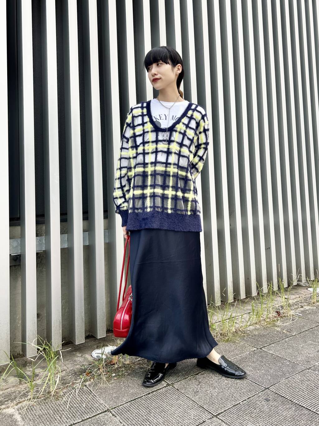 sheer check feather knit (navy) *JP