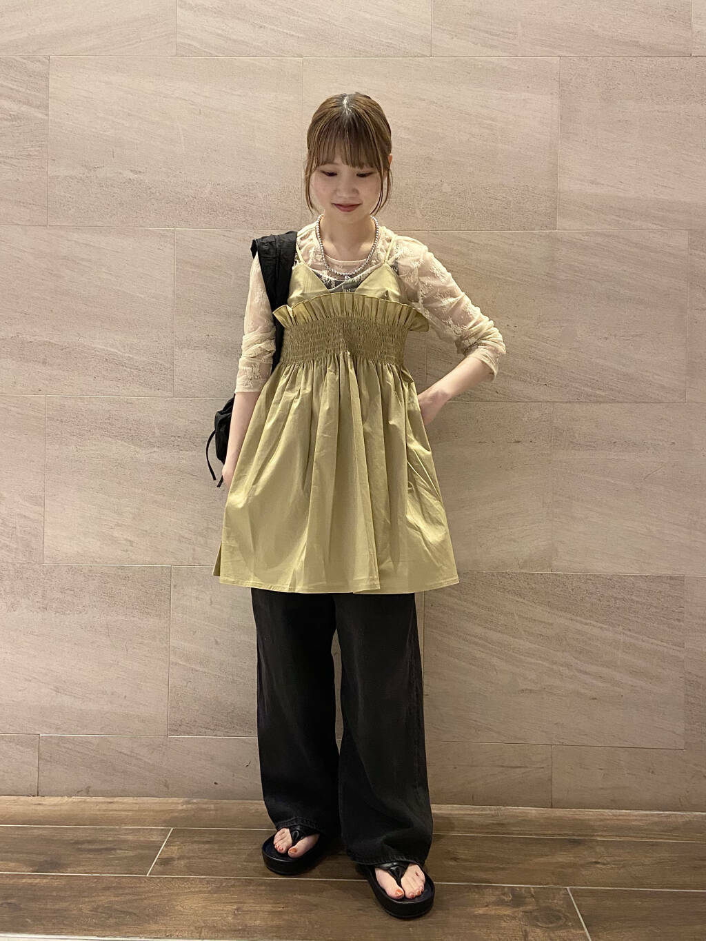 shirred mini dress (beige) *JP