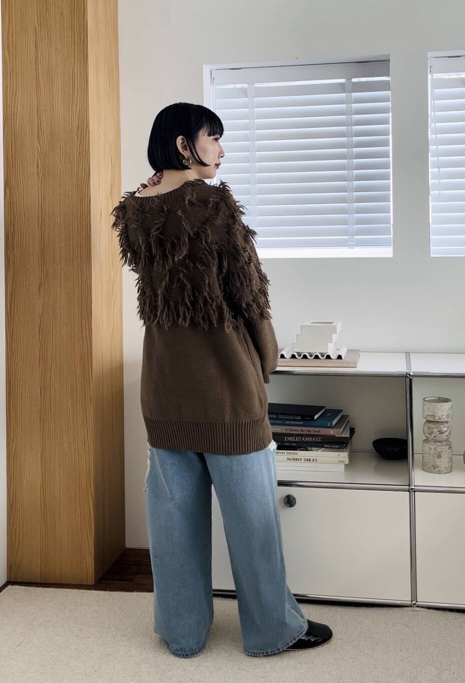 jacquard fringe cardigan (khaki) *JP