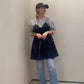 shirred mini dress (navy) *JP