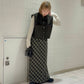 check narrow skirt (khaki x black) *JP