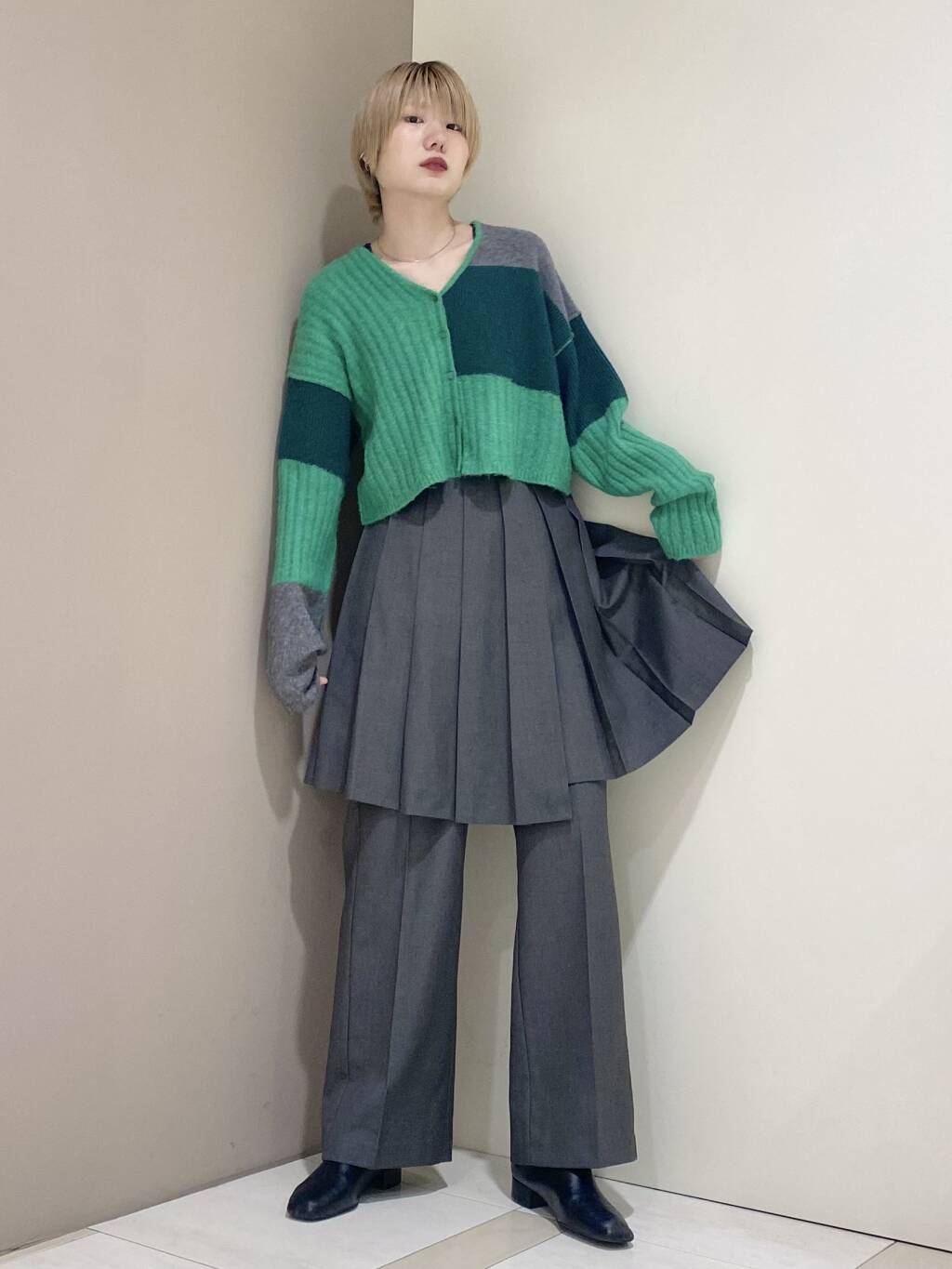 patchwork knit cardigan (green) *JP