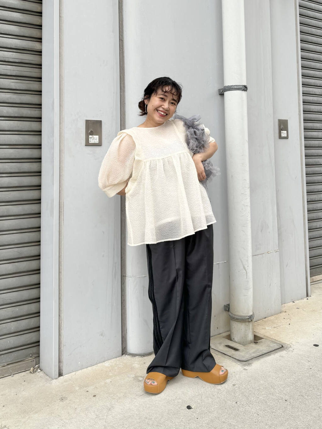 sheer boucle blouse (ivory) *JP