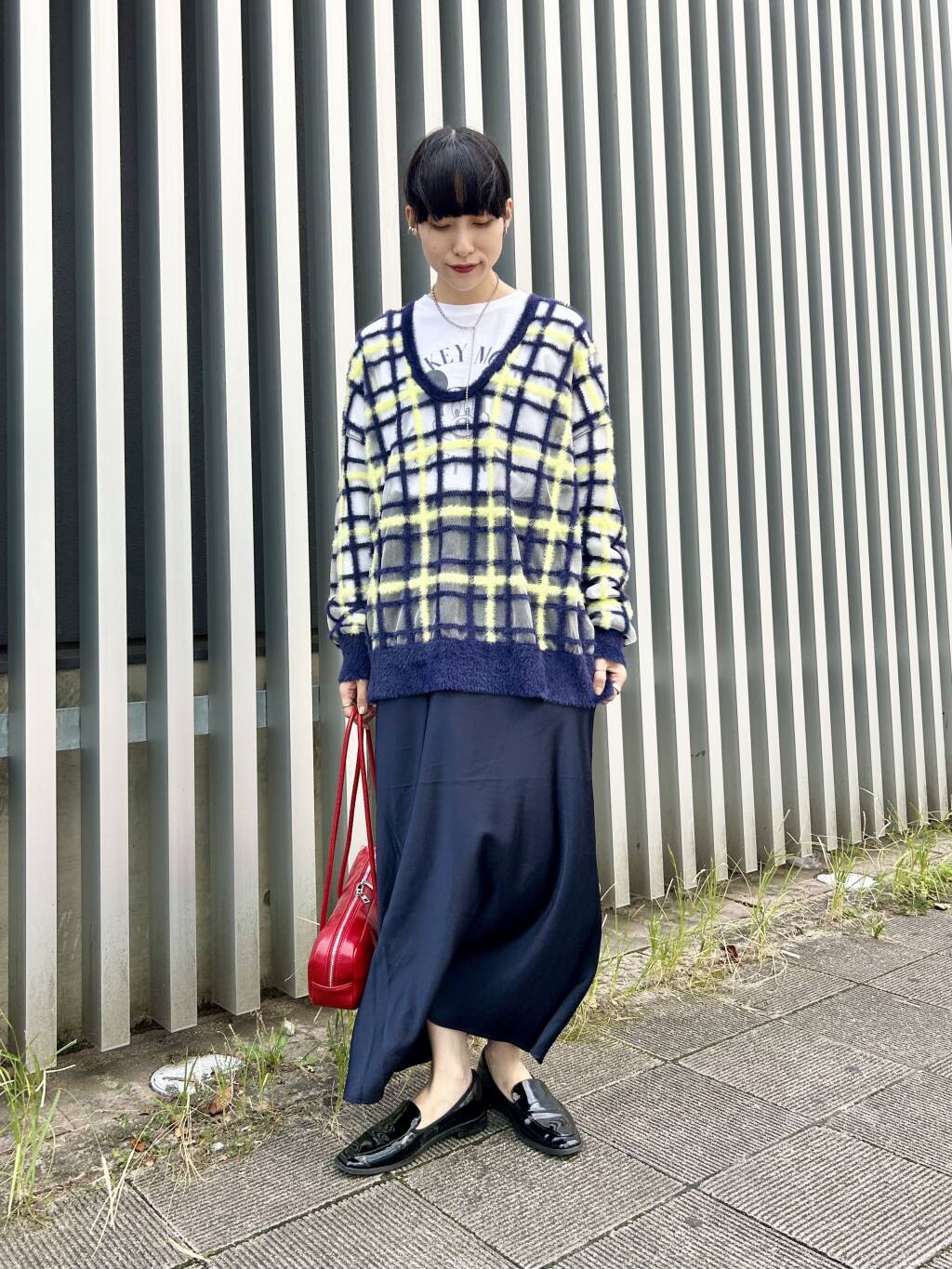 sheer check feather knit (navy) *JP