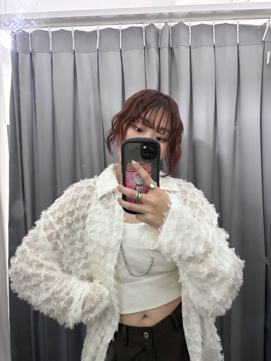 front Gathered Feather Shirt (white) *JP