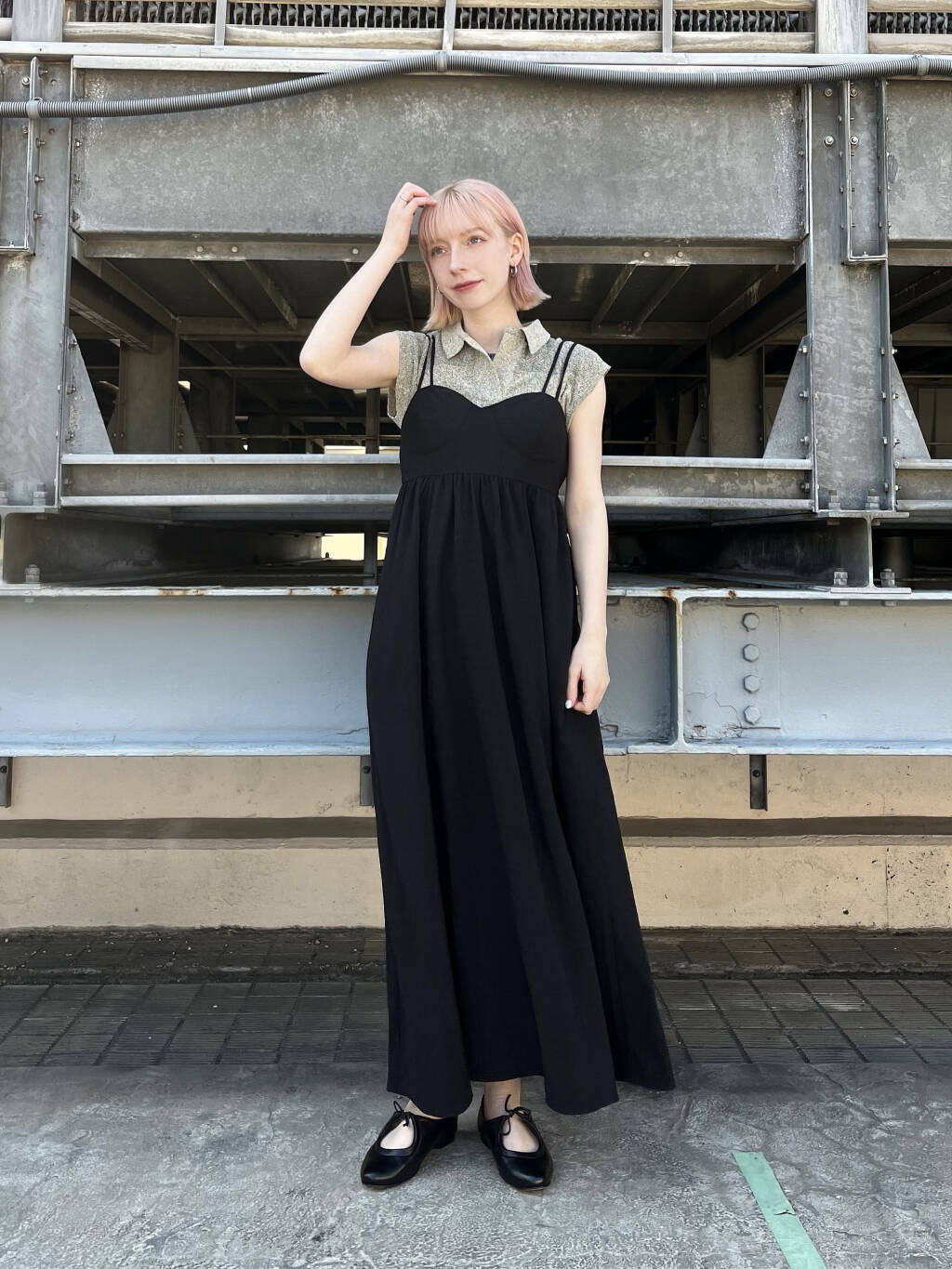 switching maxi cami dress (black) *JP