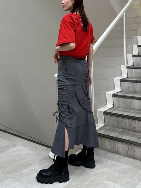 cut out gather skirt (grey) *JP