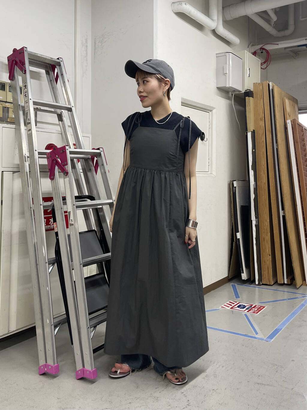 knit vest set dress (navy x charcoal) *JP