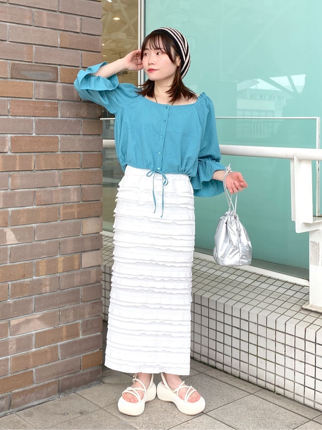 ruffle long tight skirt (white) *JP