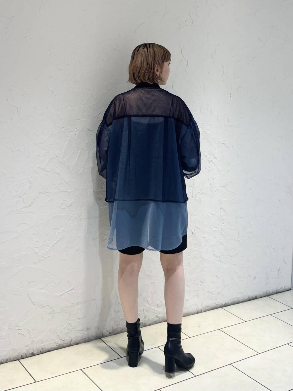 layered sheer shirt (navy x blue) *JP