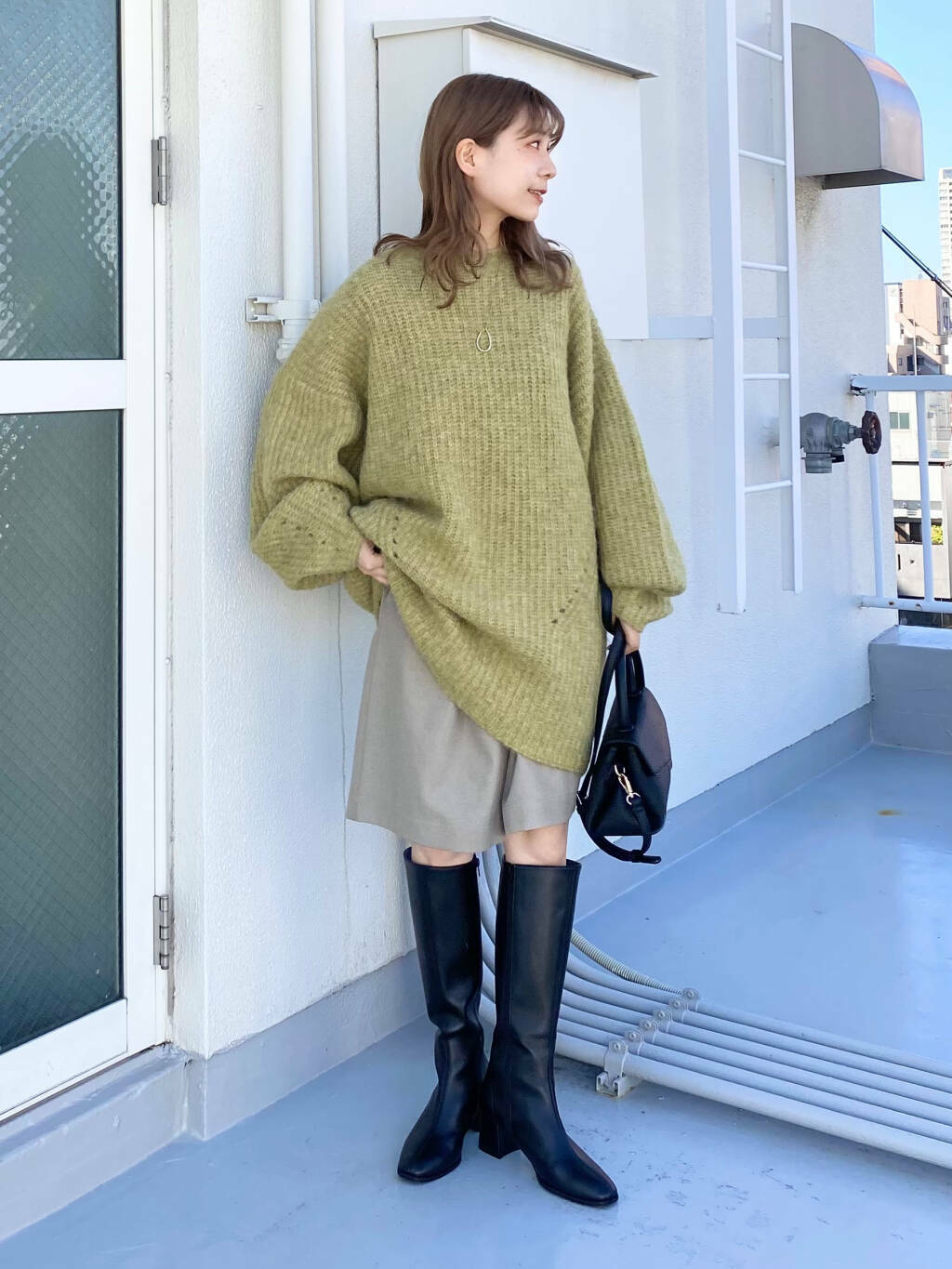 volume knit mini dress (pistachio) *JP