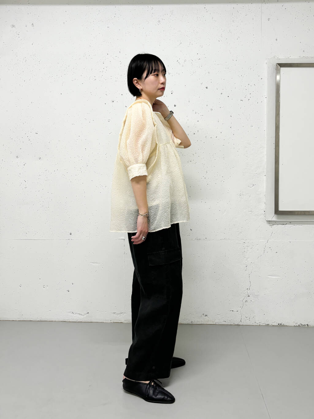 sheer boucle blouse (ivory) *JP